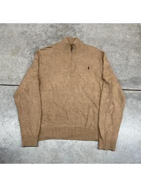vintage polo ralph lauren light brown quarter zip knit sweater size xl